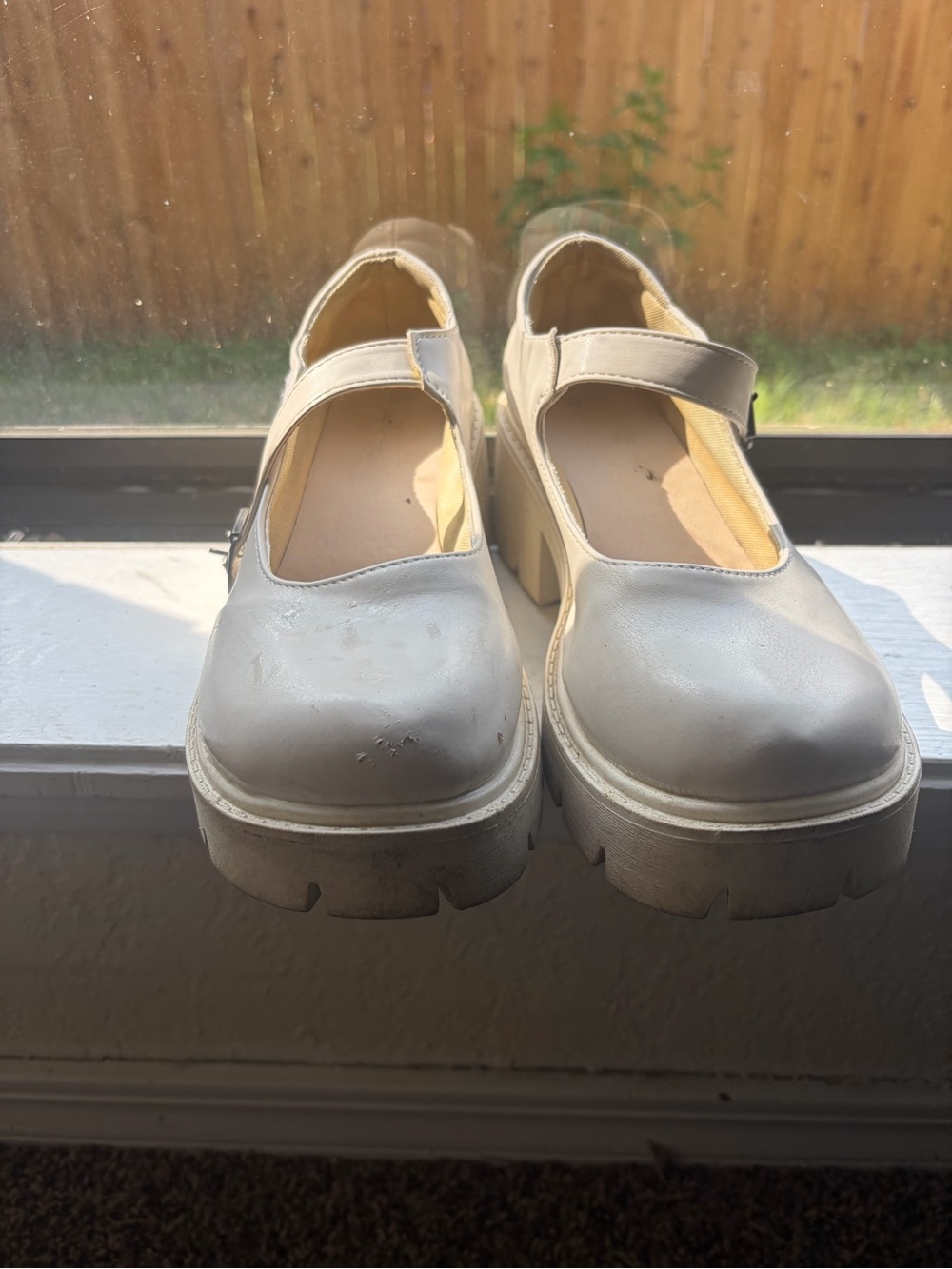 Source Unknown Cream Mary Jane Platform Shoes